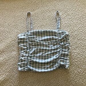 Gingham Ruched Blue Top